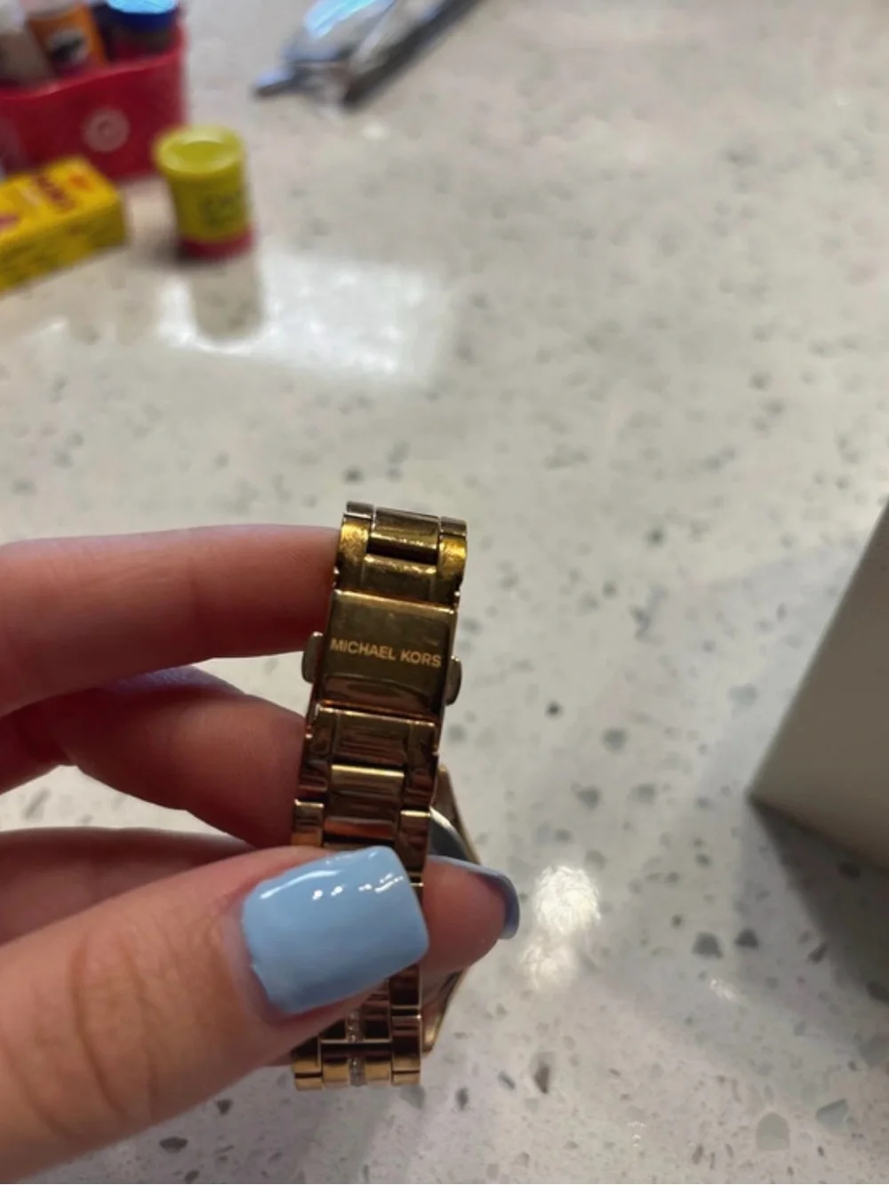 Michael Kors Rose Gold Tone Watch with Mother of Pearl Dial and Crystal Bezel